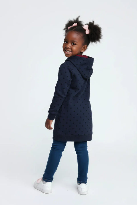 Girls Branded Pullover Hoodie - Navy