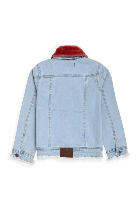 Girl Branded Denim Jacket - Sky Blue