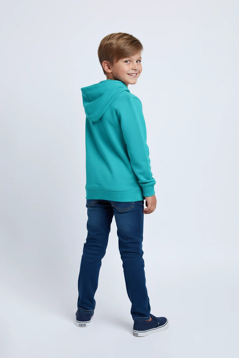 Boys Branded Pullover Hoodie - Sea Green