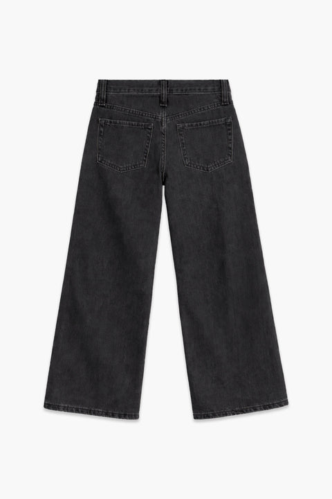 Girls Branded Denim Loose Fit Pant - Black