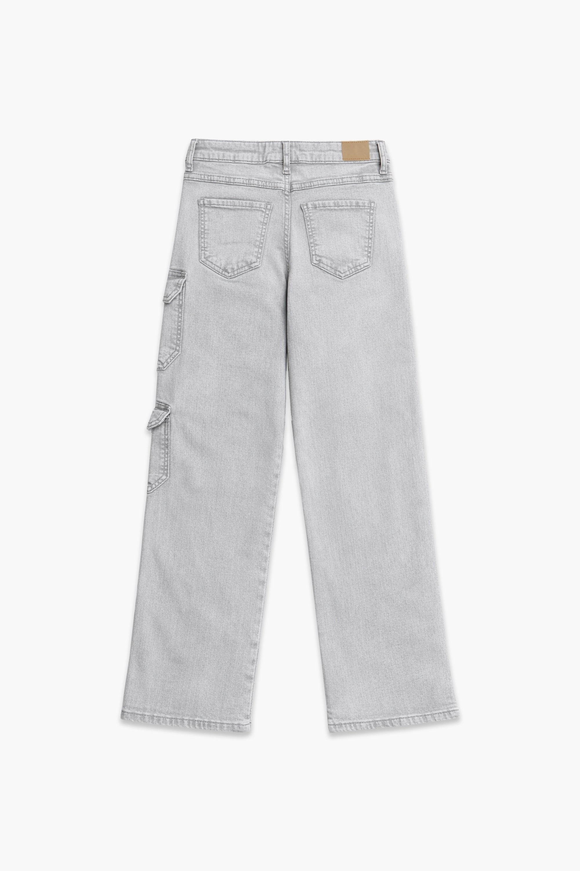 Girls Branded Denim Loose Fit Pant - L/Grey