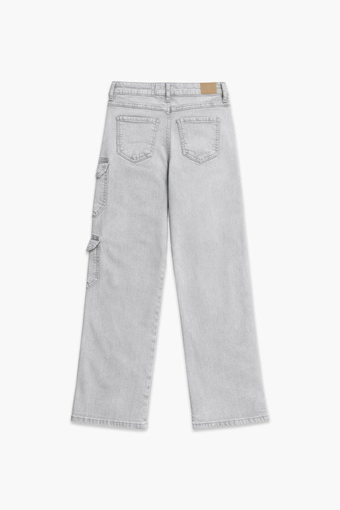 Girls Branded Denim Loose Fit Pant - L/Grey