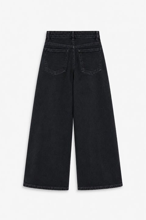 Girls Branded Wide Leg Denim pant - Charcoal
