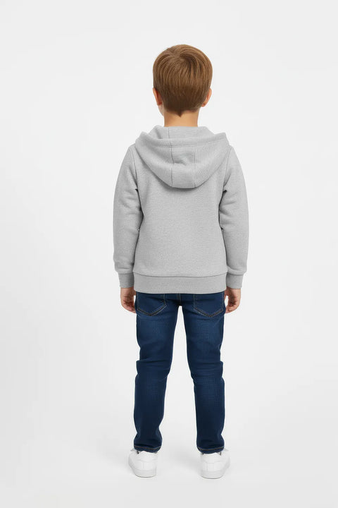 Boys Branded Zipper Hoodie - Grey