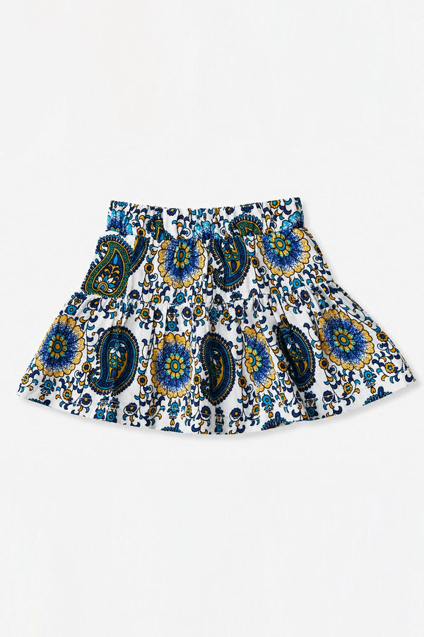 Girls Graphic Linen Mini Skirt - Blue and White