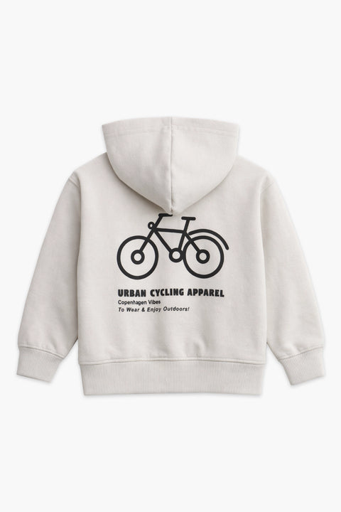 Boys Branded Zipper Hoodie - Fawn