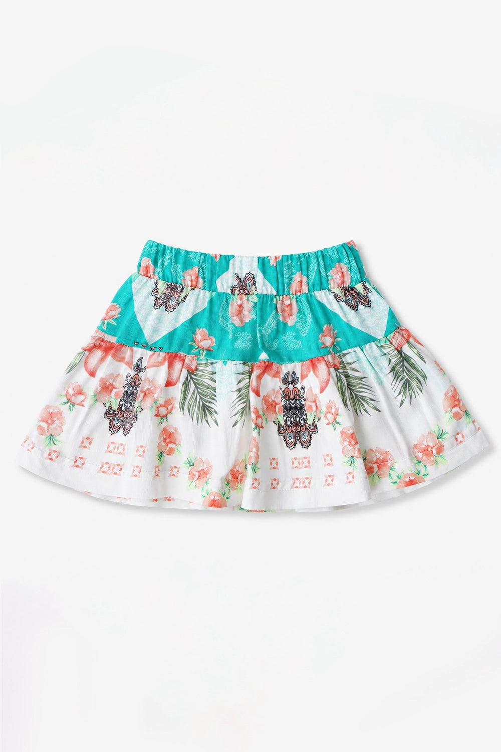 Girls Graphic Linen Mini Skirt - White and Green