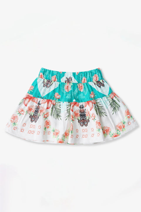 Girls Graphic Linen Mini Skirt - White and Green