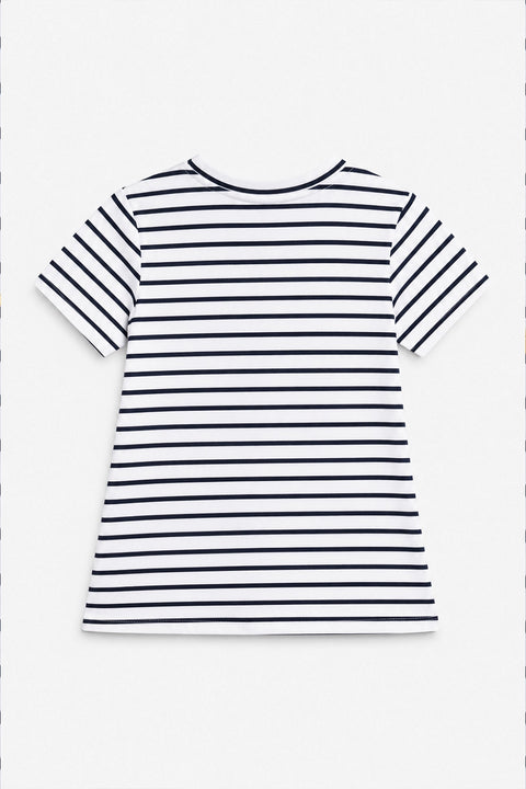 Girls Branded Stripes T-Shirt - Black and white