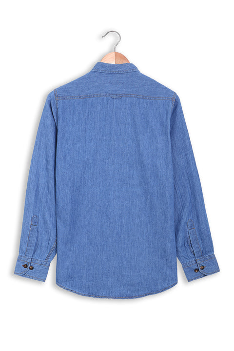 Men Denim Shirt Double Pocket MDS23-02 - L/Blue