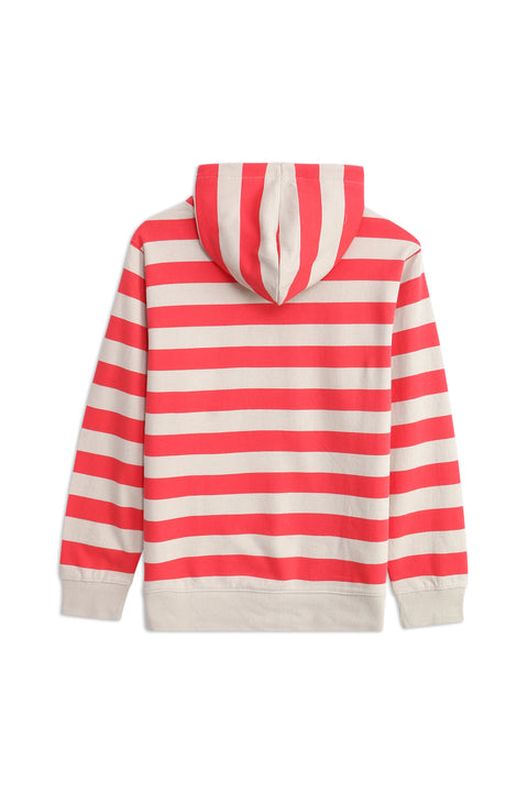 Women Branded Stripes Hoodie - Red