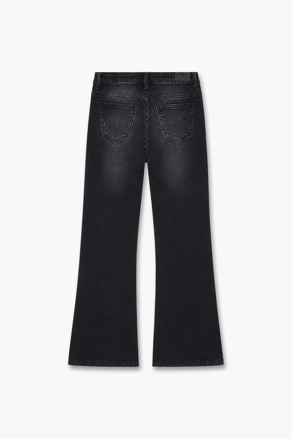 Girls Branded Wide Leg Denim pant - Black