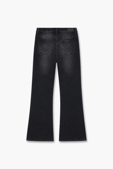 Girls Branded Wide Leg Denim pant - Black