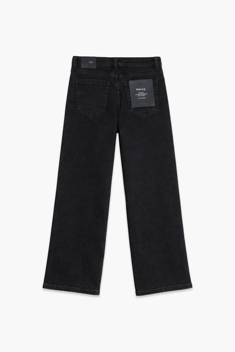 Girls Branded Denim Loose Fit Pant - Black