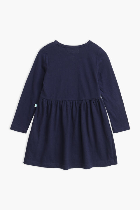 Girl Branded Graphic Frock - Navy
