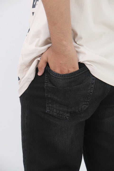 Man branded Straight Fit Denim Jeans - Black