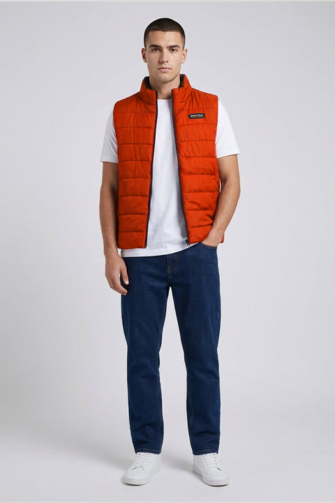 Men Branded Puffer Jacket Sleeveless - Orange