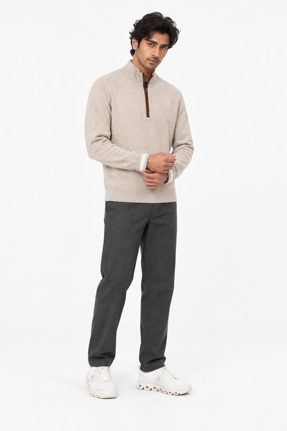 Men Branded Mockneck - Beige