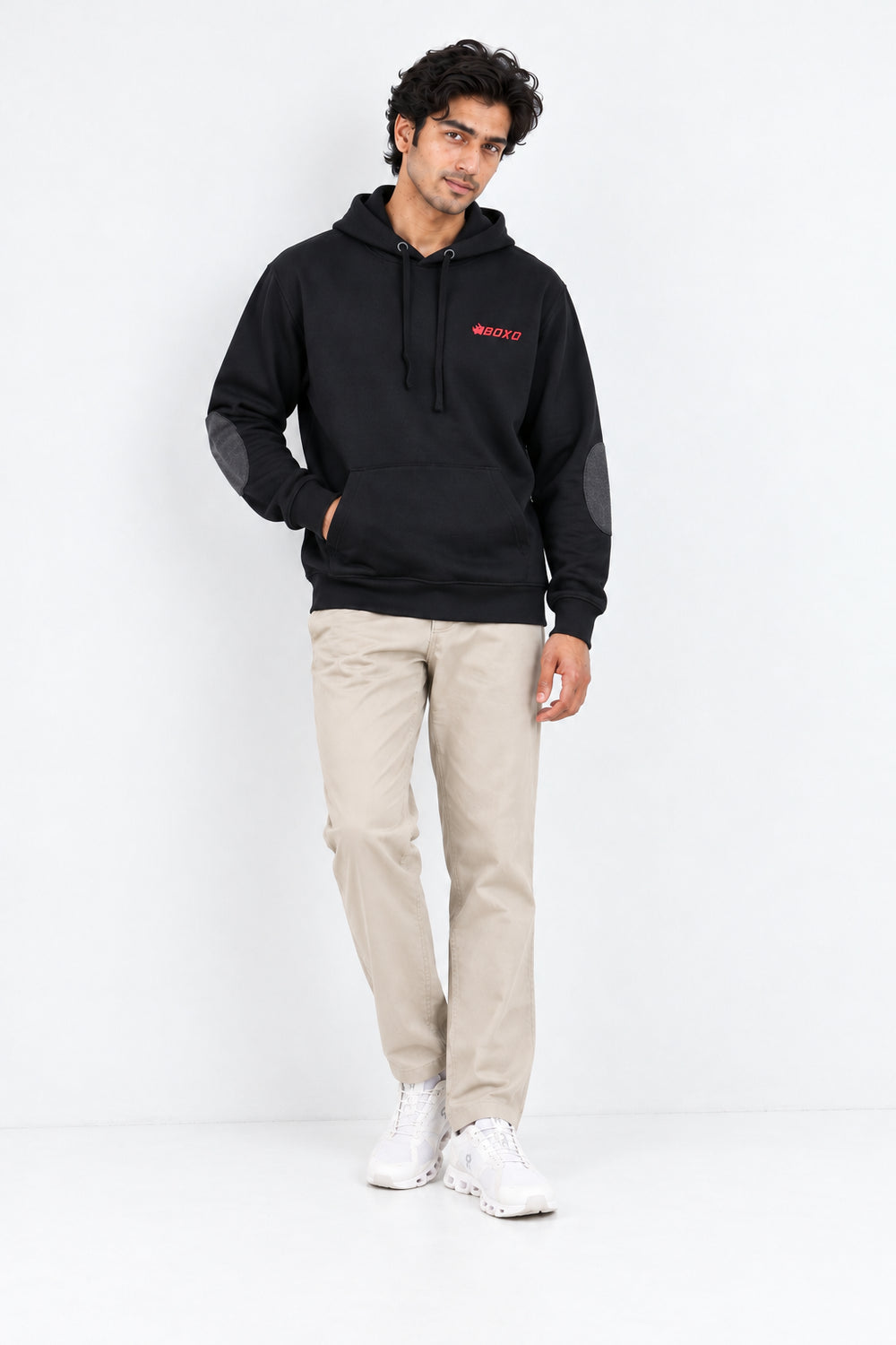 Men Branded Pullover Hoodie - Black