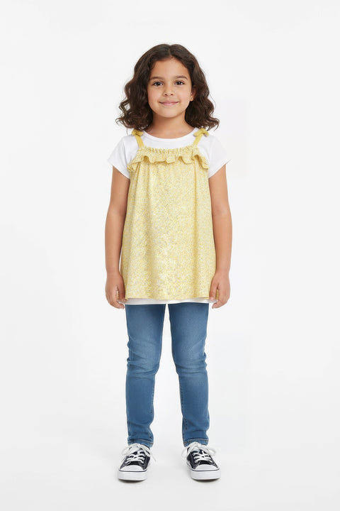 Girls Branded Graphic Short Tunic - Yellow