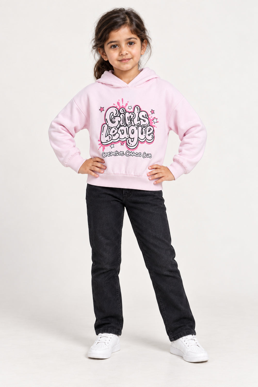 Girls Branded Graphic Pullover Hoodie - Baby Pink