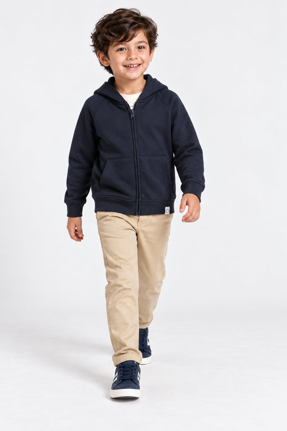 Boys Branded Zipper Hoodie - Navy