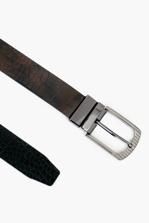 2-in-1 Leather Belt Crocodile Textured