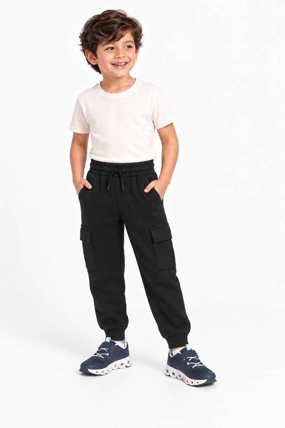 Boys Branded Cargo Trouser - Black
