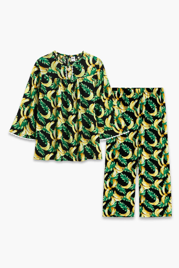 Graphic Loungewear Suit - GREEN & BLACK
