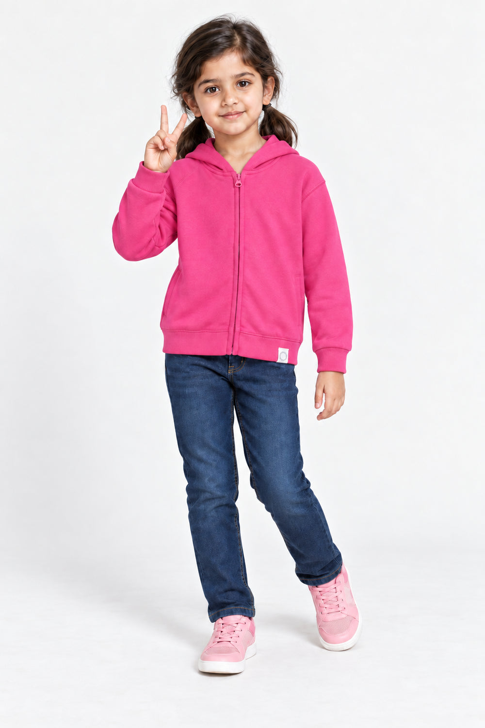 Girls Branded Hoodie Zipper - Hot Pink