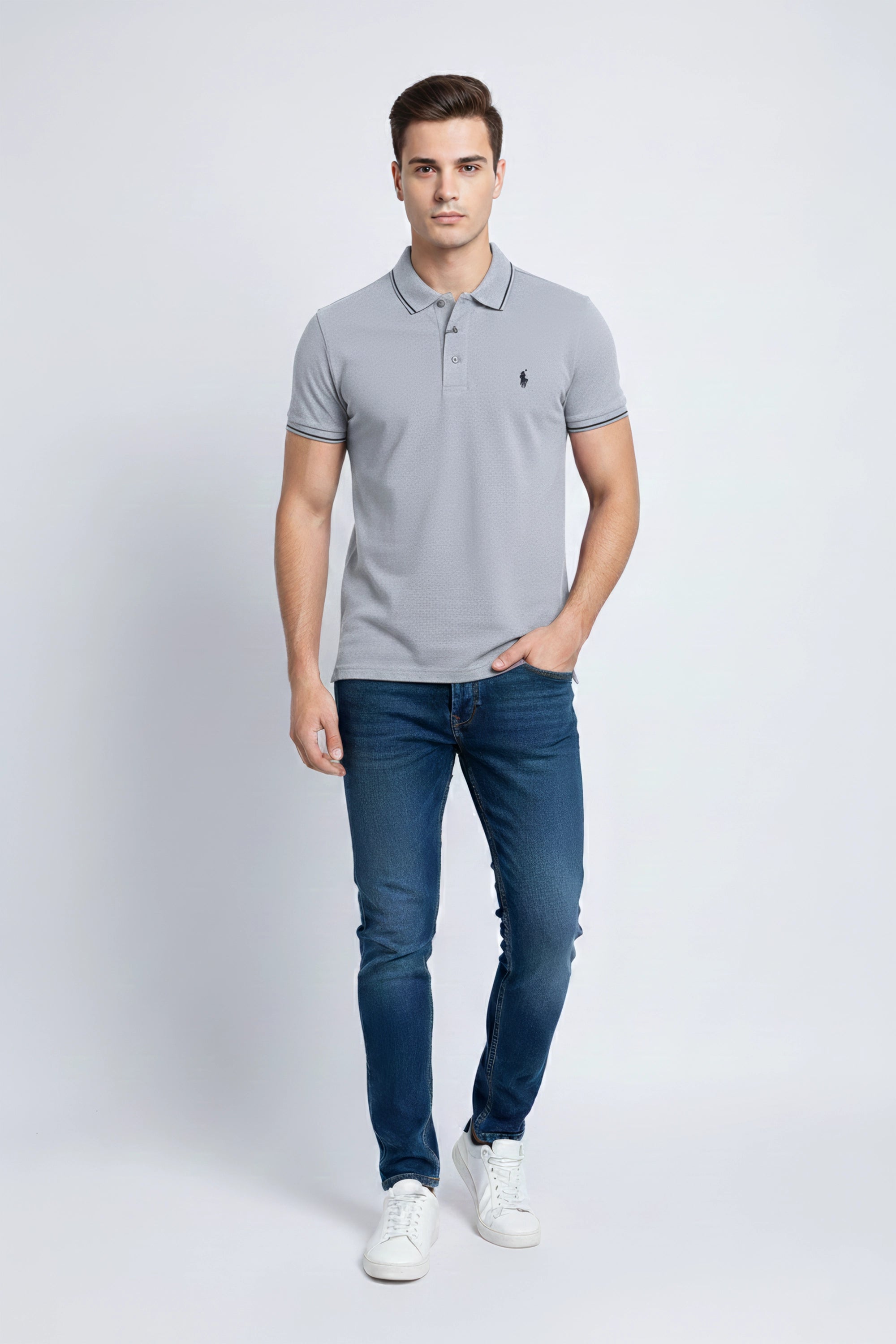 Men Pique Polo - L/Grey