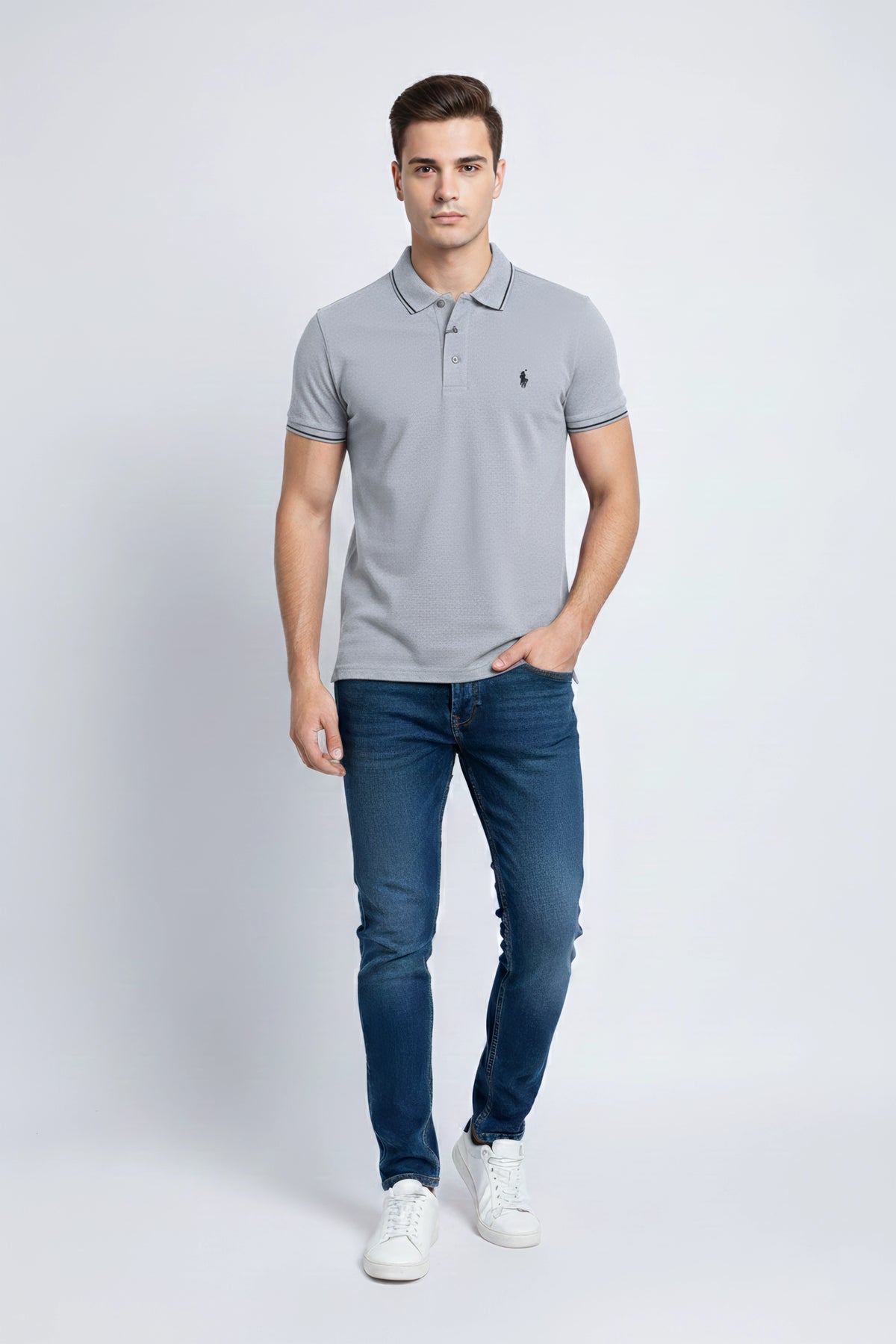 Men Pique Polo - L/Grey