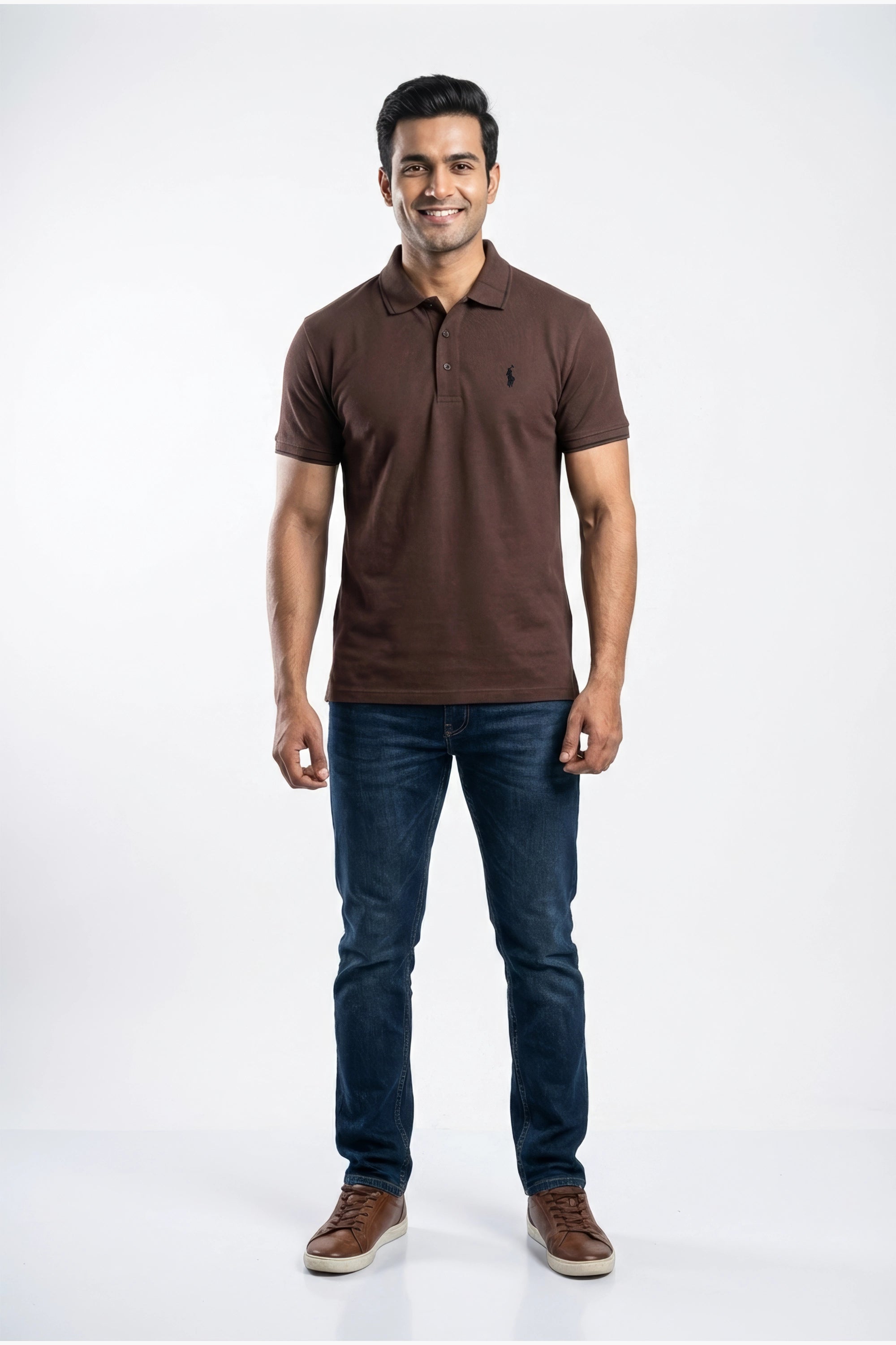 Men Pique Polo - D/Brown
