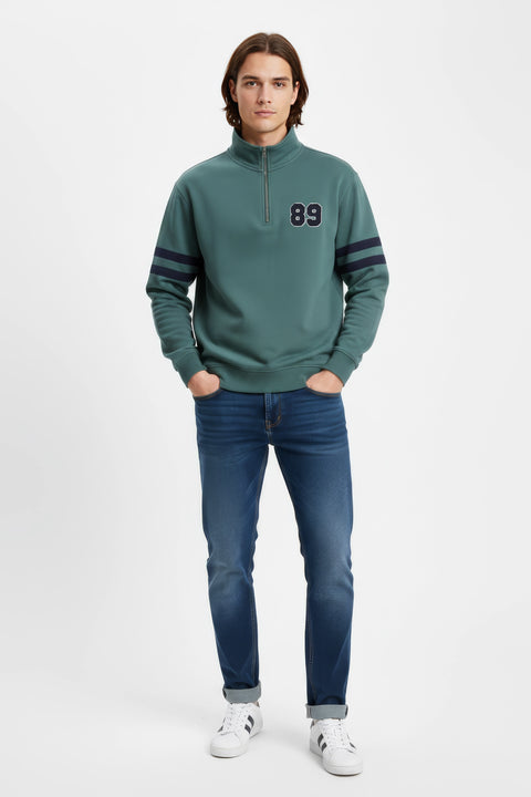 Men Branded Mock Neck - Green