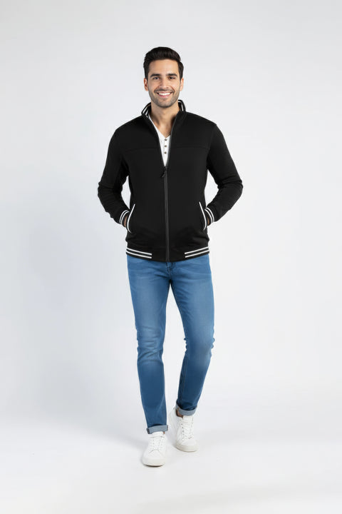Men Quilt Tipping Zipper Mocknek MMQT06 - Black