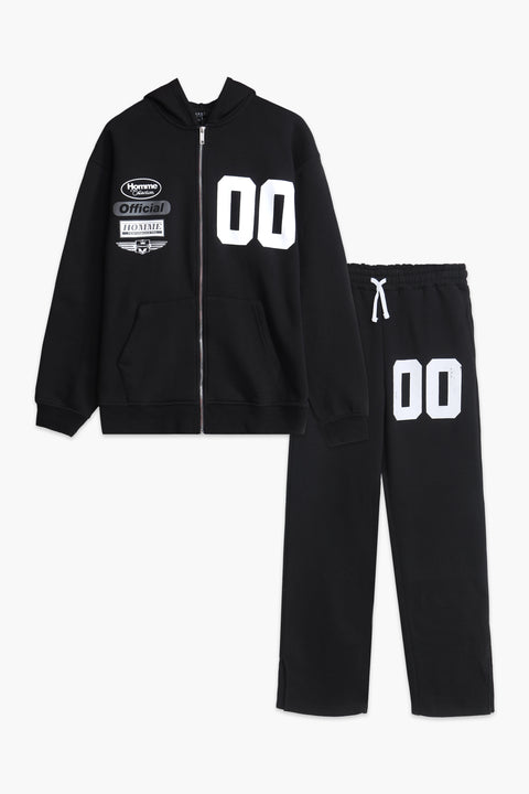 Men Branded Graphic 2 PCS Suit - Black