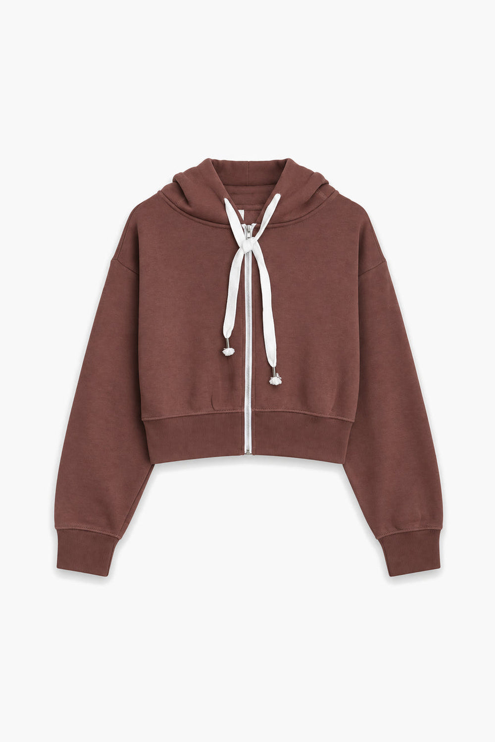 Women Branded Fleece Cropped Zipper Hoodie - Brown