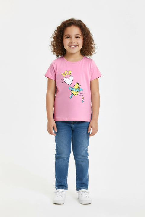 Girls Branded Graphic T-Shirt - Pink