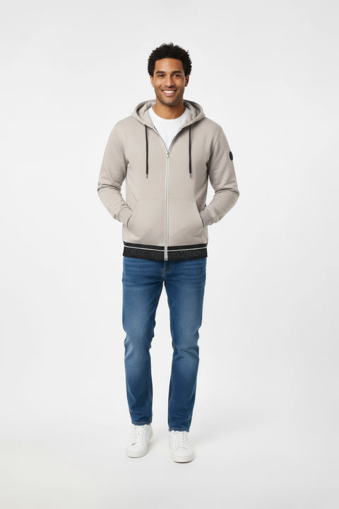 Men Branded Zipper Hoodie - Cream