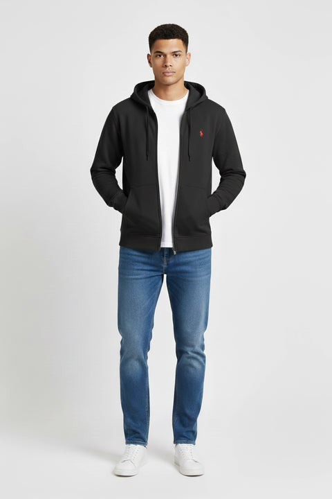 Men Branded Zipper Hoodie - Black