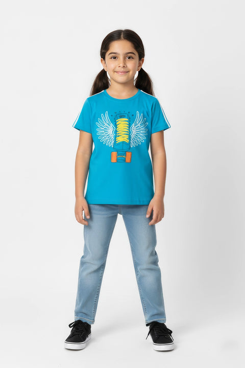 Girls Branded Puff Graphic T-Shirt - Sea Blue