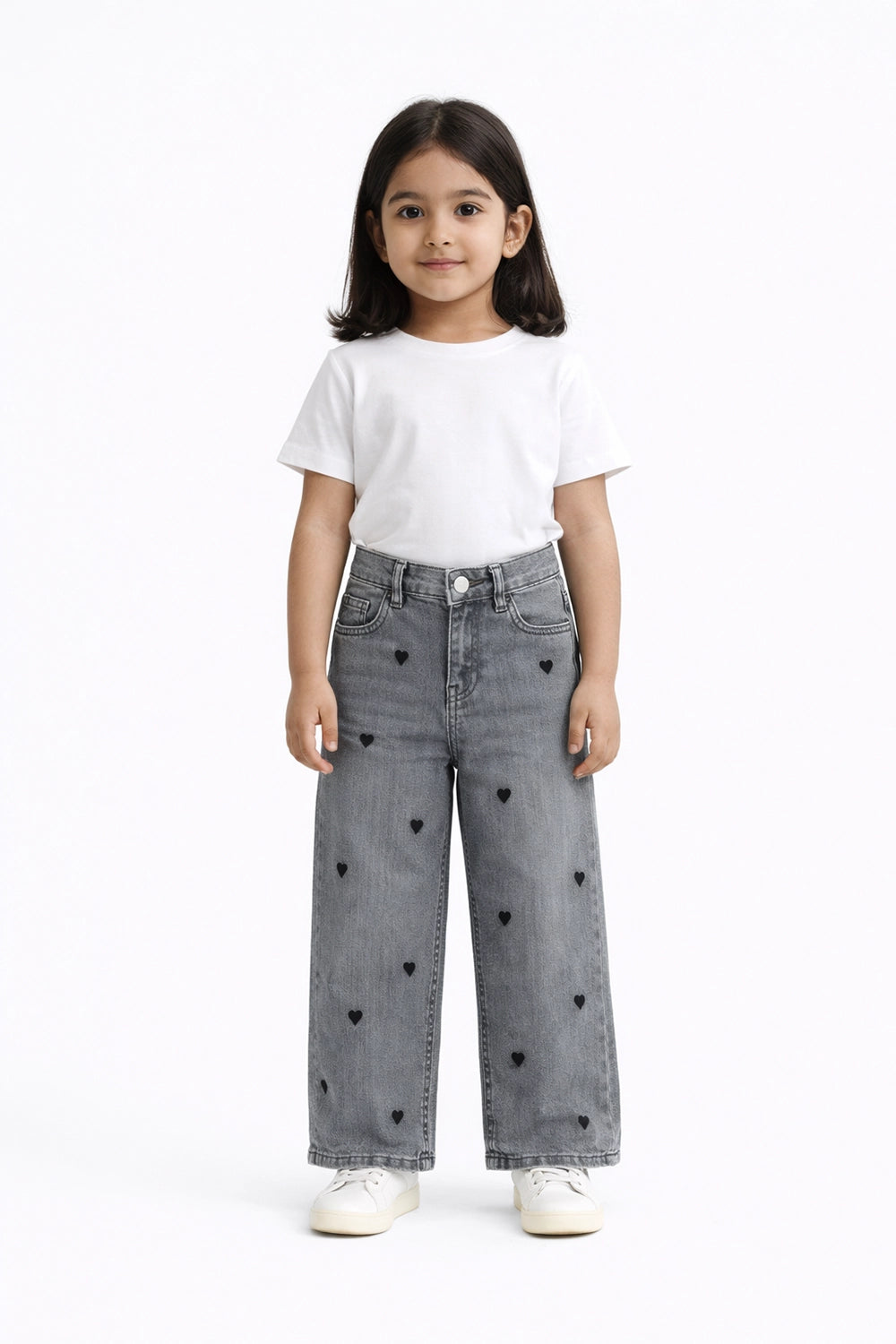 Girls Branded Denim pant - Grey