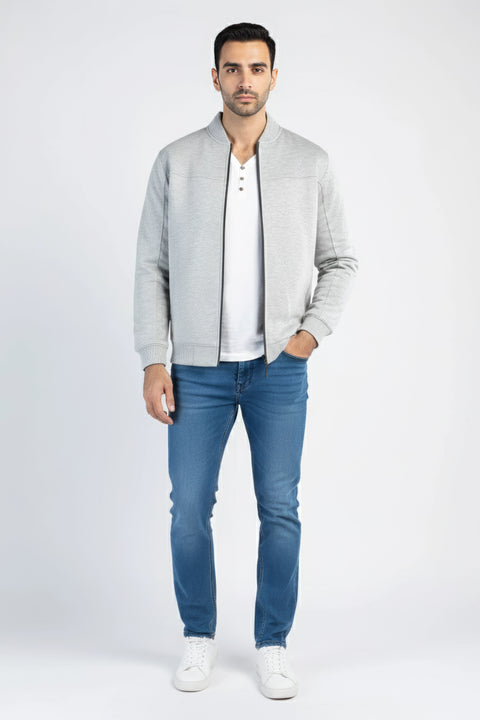 Men Pique Zipper Jacket MJP03 - Heather Gray