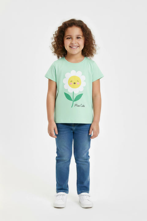 Girls Branded Graphic T-Shirt - L/Green