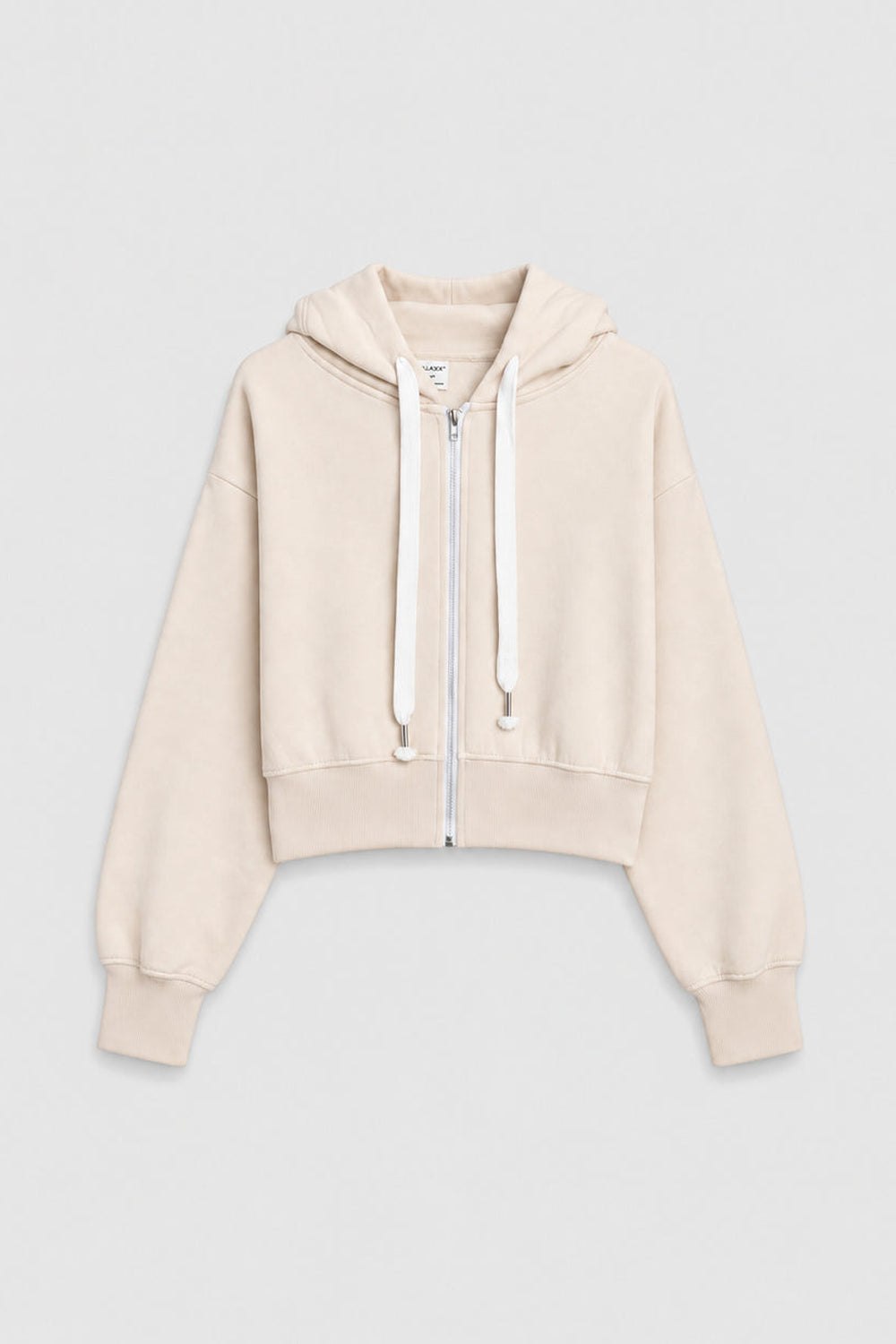 Women Branded Fleece Cropped Zipper Hoodie - Cream