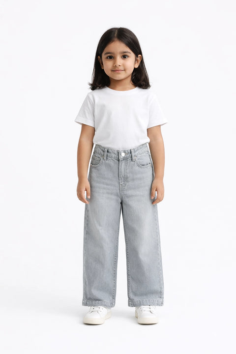Girls Branded Denim pant - Grey
