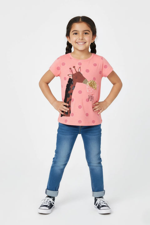 Girls Sequins Graphic T-Shirt - Pink