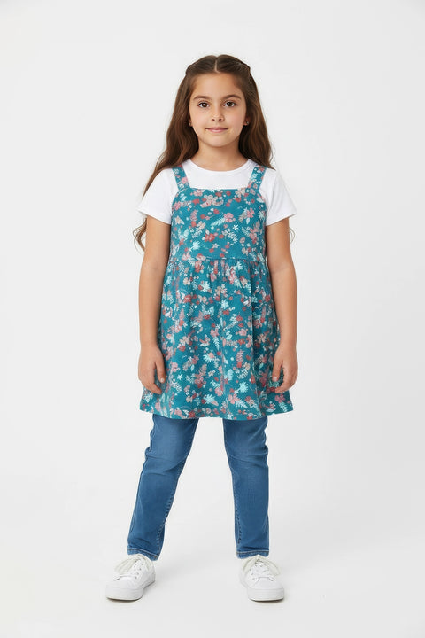 Girls Branded Graphic Frock - Green