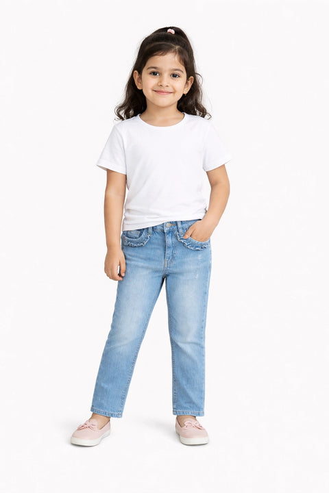 Girls Branded Denim pant - Ice Blue