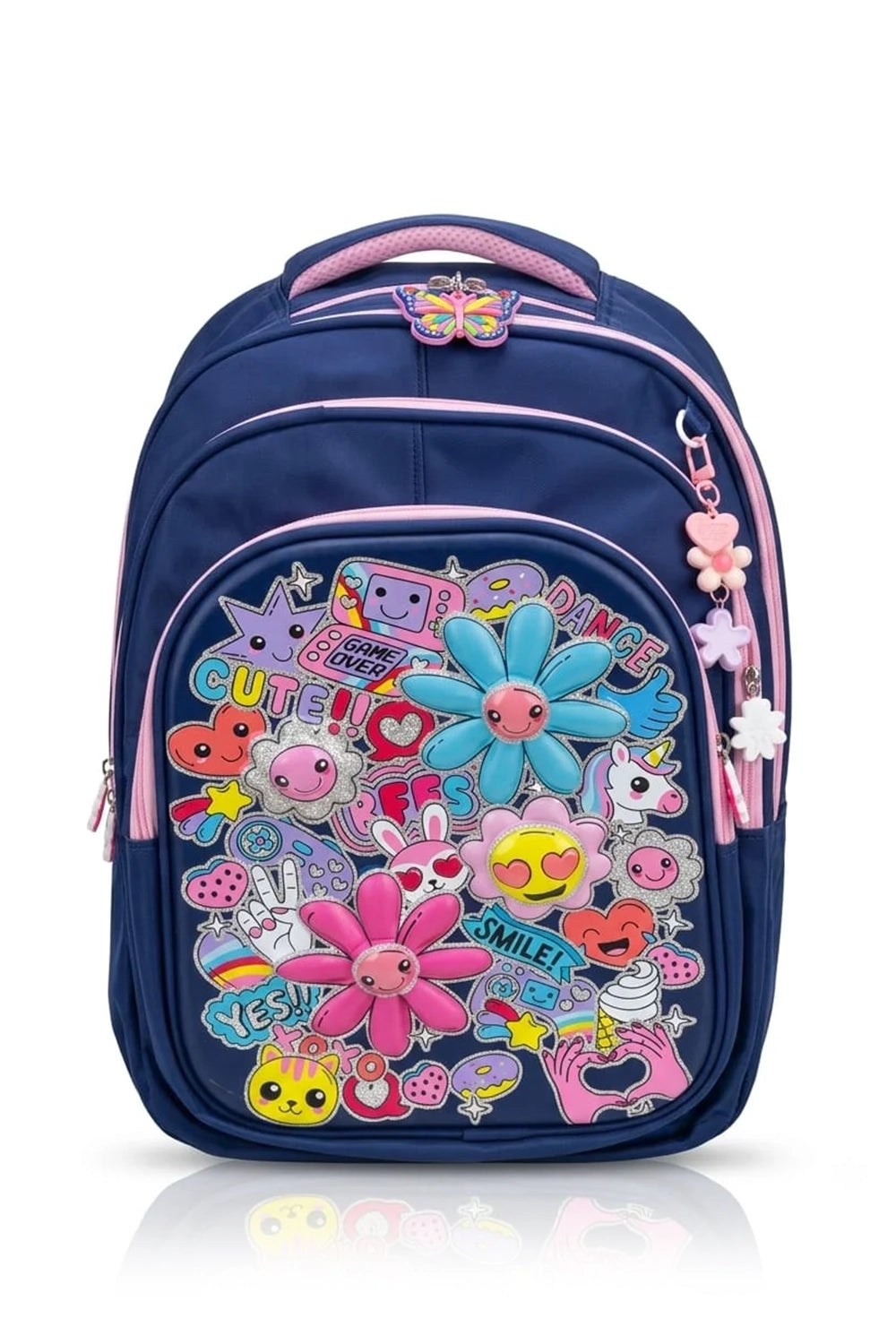 Floral & Stickers 3D School Backpack for Girls
